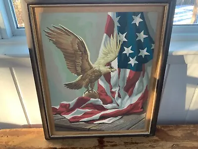 Vintage PAINT BY NUMBER Picture Mid Century Eagle With American Flag 20 X16  • $29.99