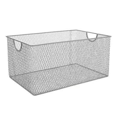 Silver Mesh Open Bin Storage Basket DVD Cd Book Holder Closet Cabinet Organi... • $31.90