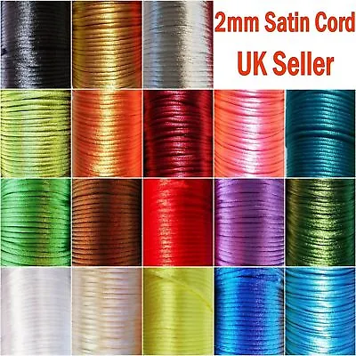 Satin Cord 2mm Rattail Knotting Thread 10m 30m 50m Sewing Craft Bracelet Making • £2.29