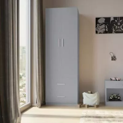 Grey Wooden Orlando 2 Drawer With 2 Door Bedroom Wardrobe Hanging Bar Compact • £124.99