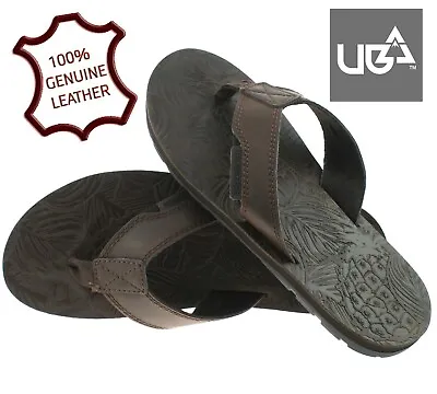 New Mens Leather Summer Beach Ladies Casual Holiday Toe Post Sandals Flip Flops • £9.95