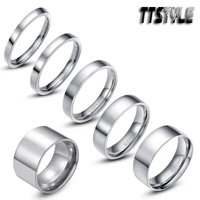 TTstyle Silver Stainless Steel Comfort Fit Wedding Band Ring 2mm-14mm Size 3-15 • $15.99