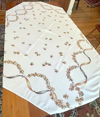 Vintage Linen Printed Tablecloth Brown Florals 56 X54  • $4.50