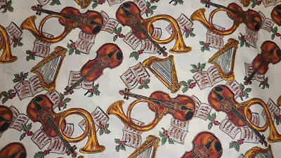 MUSICAL INSTRUMENTS CHRISTMAS FABRIC GOLD PRINT TEXSTYLES PRINT  2 Yds • $7.99
