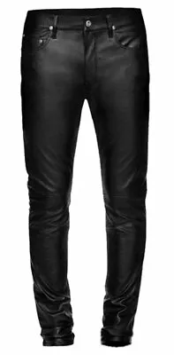 $103.99 • Buy Men's Real Cowhide Leather Pant Simple Skin Fit Leather Breeches Cuir Trouser