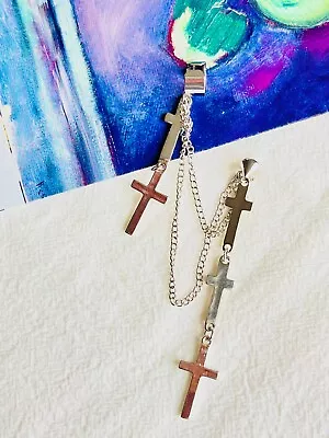 £39.99 • Buy Single Double Trio Cross Tassel Cuff Chain Modernist Earring, Silver, Women Her