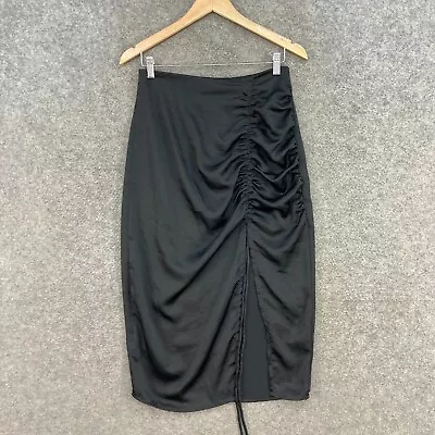 Kookai Skirt Womens 40 Black Satin Straight Pencil Zip Gathered Party 22613 • $24.95