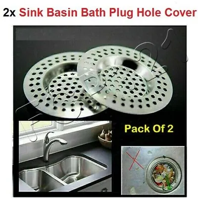 £2.60 • Buy 2x S/S Sink Basin Bath Plug Hole Cover Hair Trap Strainer Drainer New