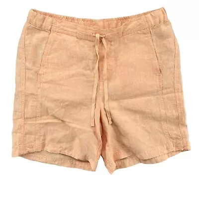 J Jill Love Linen Shorts Womens Orange Bellini 100% Linen Drawstring 7  Size M • $25.99