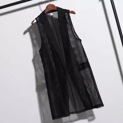 £25.97 • Buy Black Plus Size Women Long Waistcoat Mesh Sleeveless Coat Jacket Vest Cardigan
