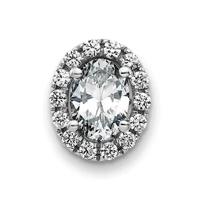 14k White Gold Oval & Halo G H I True Light Moissanite Slide Pendant PM4453-120 • $500.95