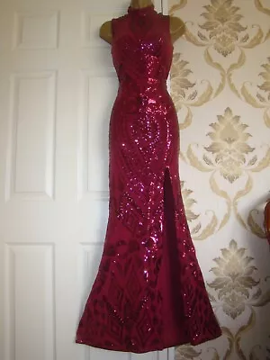 QUIZ SIZE 8 Sequins MAXI Prom Ball Evening Party Wedding Dress Gown Open Back • £38.99