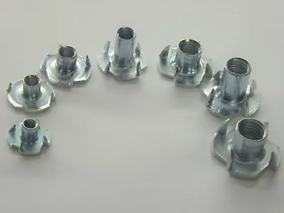 T-NUTS Zinc Plated FOUR PRONGED THREADED For WOODEN FURNITURE M4 M5 M6 M8 M10 • £2.25