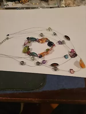 Fine  Multi Stones Gemstone Station Necklace Jewelry(34) • $13