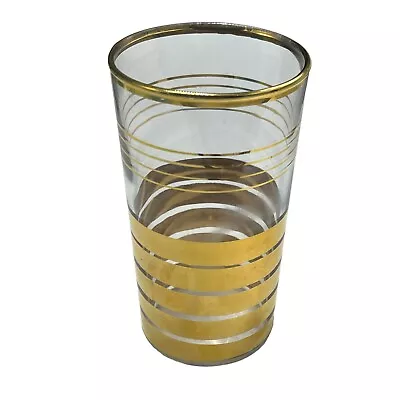 Mid Century Modern Cocktail Glass Tumbler 22k Gold Stripes 5” • $11.96
