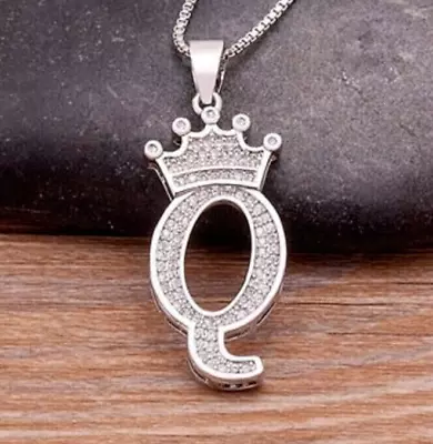 1.5Ct Round Cut Real Moissanite Initial  Q  Letter Pendant 14K White Gold Plated • $139.99