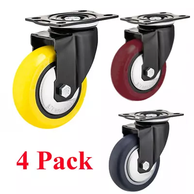 4 Pack 3 Inch Caster Wheels Swivel Plate Polyurethane Wheels Heavy Duty Wheels • $34.92