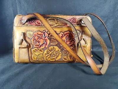 VTG Tooled Mexican Floral Leather Shoulder Hand Bag Purse Embossed Boho Western • $58.48