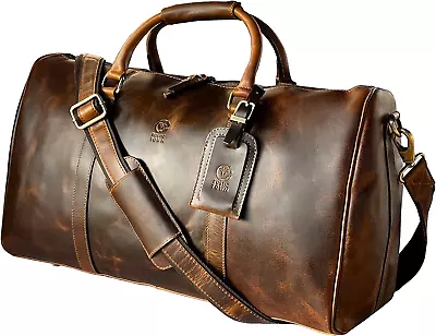 Handmade Leather Duffle Bag | Top Grain Leather | TSA Approved Cabin Brown • $170.99