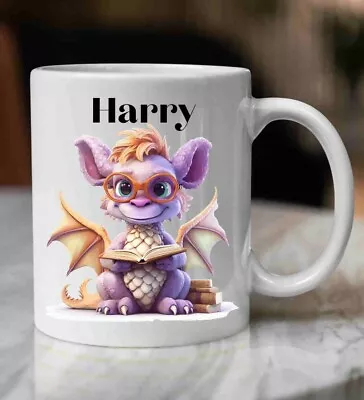 Children’s Personalised Cute Purple Dragon Cup. Ceramic Kids 11oz  Mug • £6.99