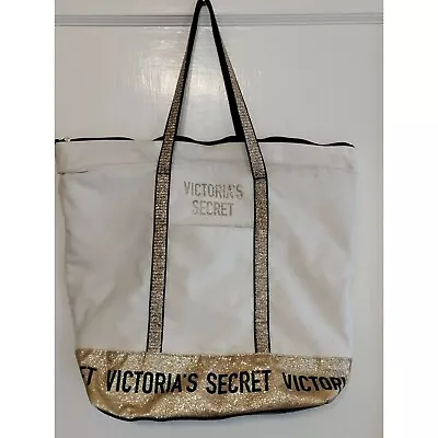 Victorias Secret Tote Bag Gold Glitter Zip Top • $18