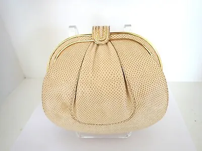 Vintage Judith Leiber Tan Lizard Clutch Purse W/ Chain Handle Strap Gold Frame • $70