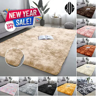 Large Shaggy Fluffy Rugs Anti-Slip Super Soft Mat Living Room Bedroom Carpet Rug • £8.99