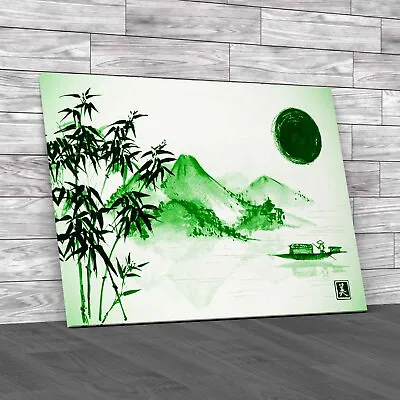 Japanese Abstract Painting Unique Contemporary  Green Canvas Print Large • £14.95