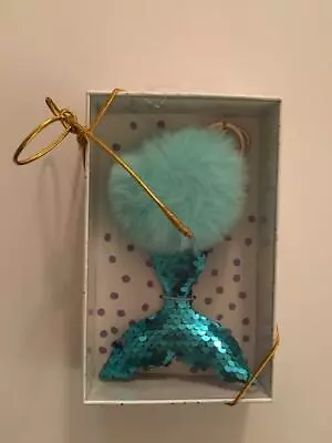 Sheffield Home Mermaid Pom Pom Keychain Blue Sequin Tail Gift Box Purse Charm  • $12