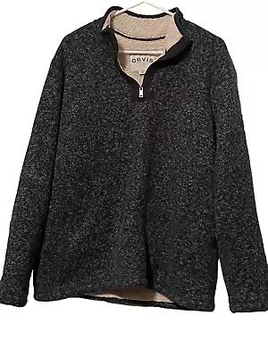 Orvis Mens Dark Grey Quarter Zip Pullover Sherpa Fleece Lined Jacket Large • $27