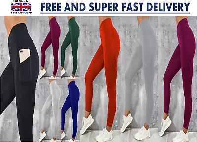 £7.99 • Buy Women High Waist Yoga Pants Gym Leggings Pockets Running Fitness Straight Sports