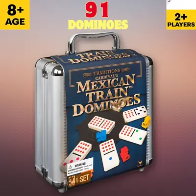 Mexican Train Dominoes Game Set Double 12 Color Domino Cardinal Aluminum Case • $31.99