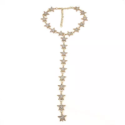 Necklace Rhinestone Star Choker Lariat Y Drop Silver Gold Co Crystal Bling Chain • $21.01