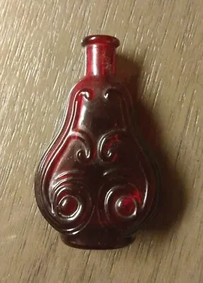 Vintage Wheaton Miniature Ruby Red Glass Scroll Flask Bottle • $13.49