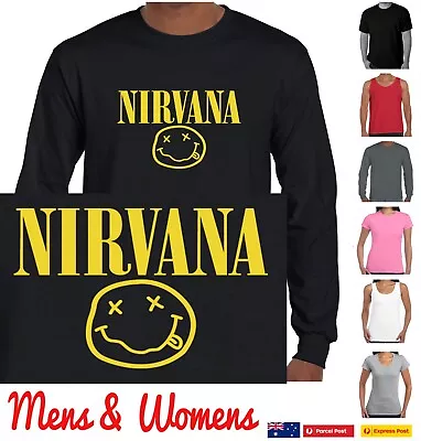 Nirvana  T Shirts Long Sleeve Singlets Tee's Vintage Smiley Face Retro  TShirt • $24.95