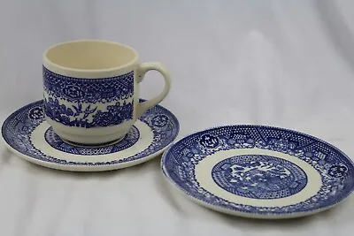 Blue Willow China Coffee Cup And 2 Saucers Made In USA • $12.75