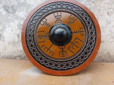 £141.60 • Buy Armor 24' Battle Larp Warrior Handmade Read  Shield Wooden Medieval Viking Round