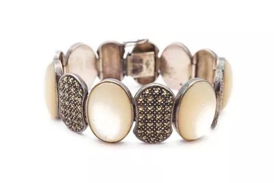 Vintage Judith Jack Sterling Silver 925 Mother Of Pearl Marcasite Bracelet 7  • $229.99