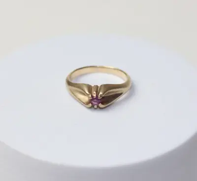 Antique Art Nouveau 14k Gold Red Stone Belcher Band Ring • $225