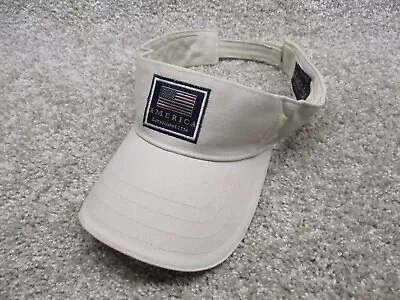 Vintage Dorfman Pacific Headwear Visor Hat Mens Cotton Adjustable Beige USA FLAG • $14.99