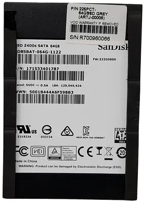 SanDisk Z400s SD8SBAT-064G-1122 64GB SATA SSD 2.5  100% Health Hard Drive • £6.99