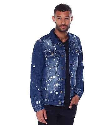 Mason Noir - Splattered Bleached Denim Trucker Jacket Men's Size Small • $19.99