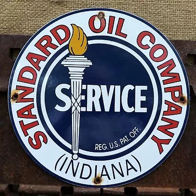 Vintage Standard Service Indiana Gasoline Motor Oil Porcelain Gas Sign • $11.50