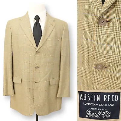 AUSTIN REED Mens Yellow Gold Plaid Wool Sport Coat Suit Jacket Blazer 42L • $54.99