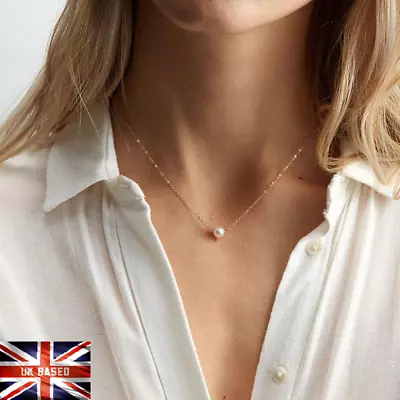 Necklace White Pearl Imitation Gold Stainless Steel Thin Chain Elegant Free Bag  • £3.89