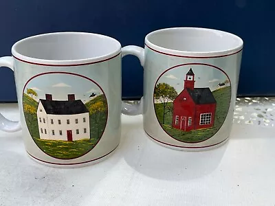 2 Warren Kimble Red  Barn -Country Life Coffee Mugs Cups By Sakura 1998 • $16.50
