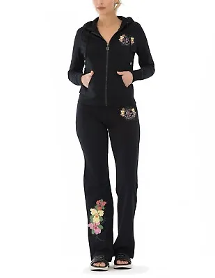 BCBG MAXAZRIA Branded Printed Floral  Hoodie & Pant Set BC13681J/P Black • $39.99