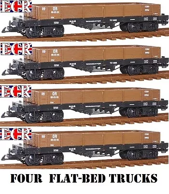 NEW 4 TWO PAIRS G SCALE 45mm GAUGE FLAT BED TRUCK GREEN FREIGHT GARDEN TRAIN • £75.95