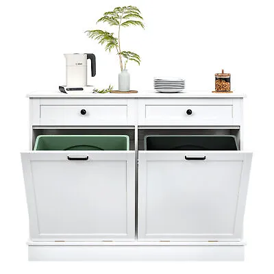 Double Tilt Out Trash Cabinet Kitchen Trash Can Holder Laundry Sorter Cabinet • $154.99