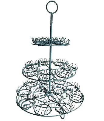 Vintage 3 Tier Cupcake Stand Tree Holds 24 Cupcakes Light Aqua Blue  12 X17  • $11.34